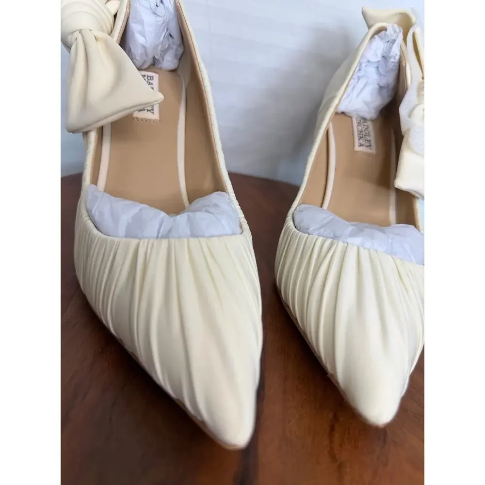 Badgley Mischka Vanesa Ruched Bow Pumps Ivory 8.5 NIB MSRP $225 Wedding